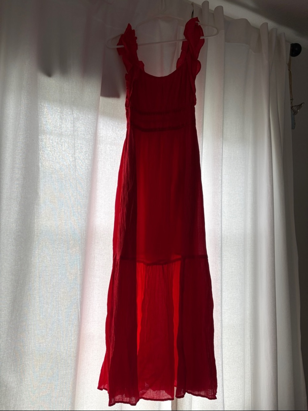 Abercrombie & Fitch Red Maxi Dress with Ruffle Straps